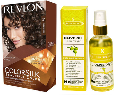 

Revlon DARK BROWN 30 with SHEER SECRET COLD PRESSED OLIVE OIL 100ML(Set of 2)