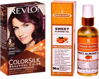 

Revlon DEEP BURGUNDY 34 with SHEER SECRET COLD PRESSED SWEET ALMOND OIL 100ML(Set of 2)