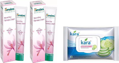 

Himalaya Natural Glow Fairness Cream, kara skin care wipes(Set of 3)