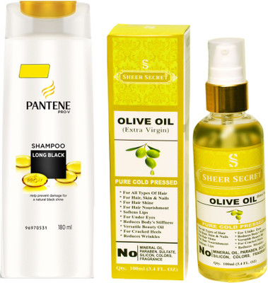 

PANTENE 180 ML LONG BLACK SHAMPOO with SHEER SECRET COLD PRESSED OLIVE OIL 100ML(Set of 2)