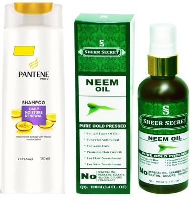 

PANTENE 180 ML DAILY MOISTURE RENEWAL SHAMPOO with SHEER SECRET COLD PRESSED NEEM OIL 100ML(Set of 2)