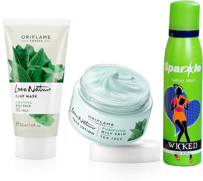 

Oriflame Sweden Love Nature Tea Tree Cleansing Gel 150 Ml, Face Lotion 50 Ml With One Sparkle Perfume Spray 150 Ml(Set of 3)