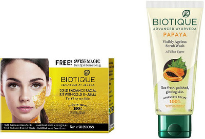 

BIOTIQUE BIO Gold Radiance Facial Kit, Bio Papaya Exfoliating Face Wash(Set of 2)