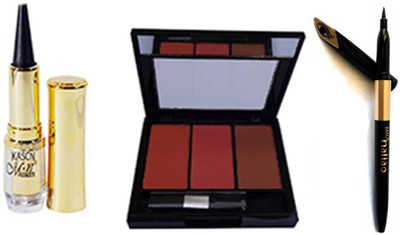 

KASCN ORIGINAL HIGH QUALITY PROFESSIONAL KAJAL,EYELINER,BLUSHER COMBO KIT FOR ALL SKIN TONE(Set of 1)
