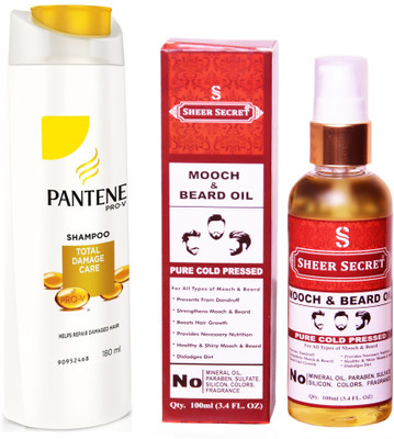 

PANTENE 180 ML TOTAL DAMAGE CARE SHAMPOO with SHEER SECRET COLD PRESSED MOOCH AND BEARD OIL 100ML(Set of 2)