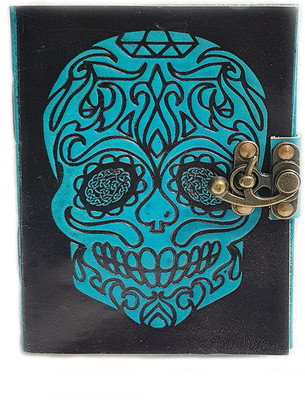 

SV Traders A6 Diary(Genuine Real Engraved Skull " Handmade EMBOSSED Pure Goat LEATHER JOURNAL Notebook …, Black, Blue)