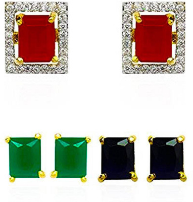 KAAYRA squre shape 3 in 1 interchangable earrings Cubic Zirconia, Emerald, Sapphire, Ruby Alloy Earring Set
