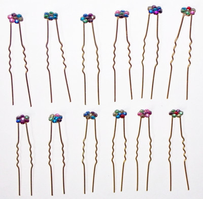 

KONIT Multicoloured Studded Fancy Bridal Gold Platted Hair Pins For Juda/Bun Decoration In Hair Accessory Set, Hair Pin, Back Pin, Bun Clip, Bun(Multicolor, Gold)