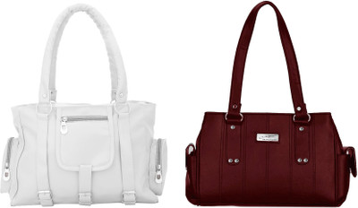 

Lady bar Shoulder Bag(White, Maroon), Maroon;white