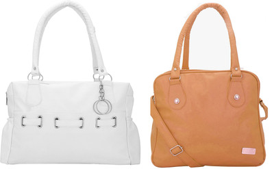

Lady bar Shoulder Bag(White, Tan), Tan;white