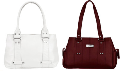

Lady bar Shoulder Bag(White, Maroon), Maroon;white