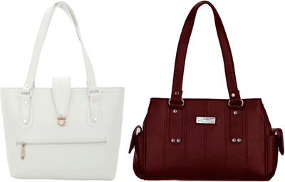 

Lady bar Shoulder Bag(White, Maroon), Maroon;white
