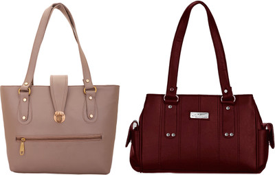 

Lady bar Shoulder Bag(Tan, Maroon), Maroon;tan