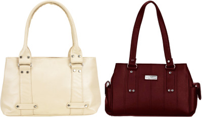 Lady bar Shoulder Bag(Beige, Maroon)