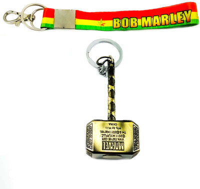 

ShopTop Marvel Avengers Thor Hammer Metal Design (Gold) keychain with Bob Marley Fabric ID Tag Key Chain