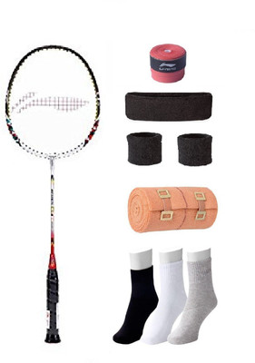

Li-Ning Combo of Q8 Badminton Racquet, Grip & 4 Other items Badminton Kit