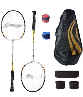 Li-Ning Combo of Q6 Badminton Racquet (2 Pcs.), Kit Bag, Grips & 2 Other Items Badminton Kit