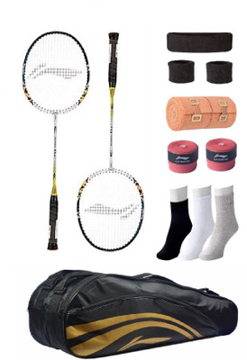 

Li-Ning Combo of Q6 Badminton Racquet (2 Pcs.), Kit Bag, Grip & 4 Other items Badminton Kit