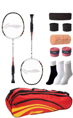 

Li-Ning Combo of Q8 Badminton Racquet (2 Pcs.), Kit Bag, Grip & 4 Other items Badminton Kit