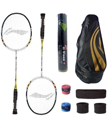 

Li-Ning Combo of Q6 Badminton Racquet (2 Pcs.), Kit Bag, Grips & 3 Other Items Badminton Kit