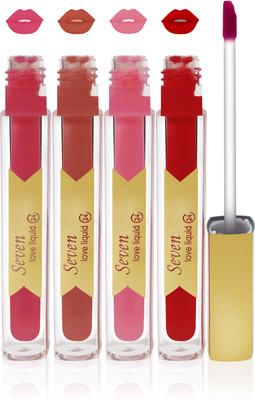 

seven 7 seas cosmetics makeup long lasting love liquid matte lipstick Exclusve color red dpink pink brown set 0f 4(red,d pink,pink,brown, 32 ml)