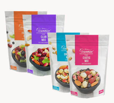 

Gourmia Trail Mixes of Club Mix+Energy Mix+Exotic Mix+Fruity Mix 200g(Pack of 4)(800 g, Box)
