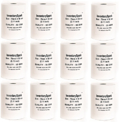 

InventorySpark Big Roll Set of 12 of 79mmX50mtr 55 GSM Unruled 79MMX50Mtr Size Thermal Paper(Set of 12, White)