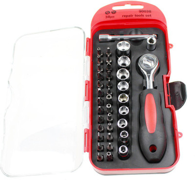 

GOCART 38Pcs Multifunction Portable Home / Car Repair CR-V 1/4 "Ratchet Socket Wrench Screwdriver Set Kit Ratchet Screwdriver Set(Pack of 1), Red;multicolor