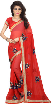ARSHIMPEX Embroidered, Embellished Fashion Georgette Saree(Red)