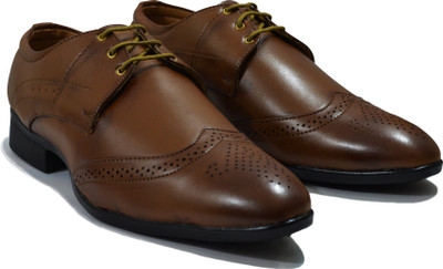 

Feetway Men's Synthetic Leather Brougue Shoe Lace Up For Men(Beige