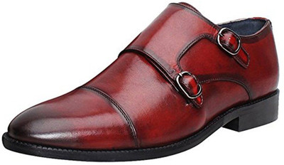 

BRUNE BRUNE Wine Color 100% Genuine Leather Double Monk Strap Shoes For Men Monk Strap For Men(Burgundy