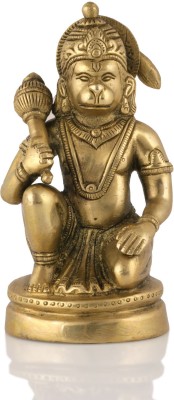 Collectible India Brass Lord Hanuman Statue Hindu Strength God Bajarang Bali Sitting Sculpture Home Office Decor(Size: 5.2 Inches) Decorative Showpiece  -  13.2 cm(Crystal, Gold)