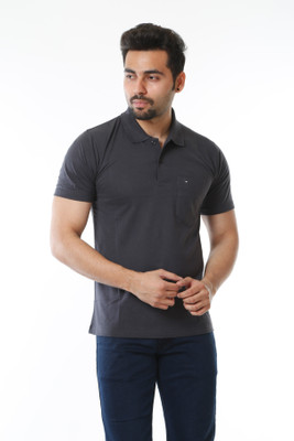 MOUDLIN Solid Men Polo Neck Grey T-Shirt