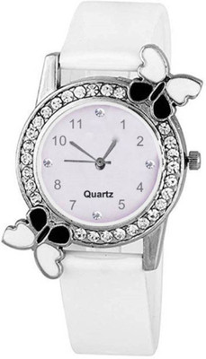 

Happy Deals White diamond studded attractive butterfly stylish women Watch - For Girls