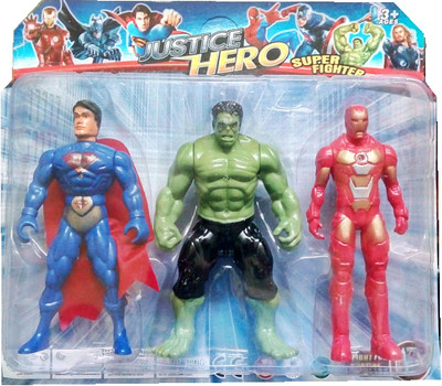 

TALKING GANESHA Super heroes 3 in 1 Action Figure Set with projection light - Superman, Hulk, & Ironman (Multicolor)(Multicolor)