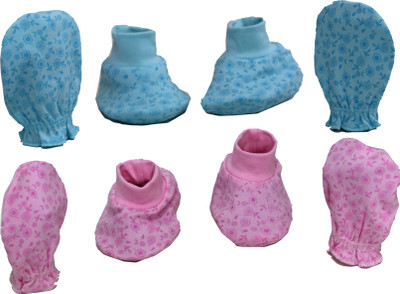 

ANNAPURNA SALES 100% Pure Soft Cotton New Born Baby Booties Mittens Combo Pack of 4 Pair - ( 0-6 Months ) !! Skin Friendly n Premium Quality !!(Blue, Pink)