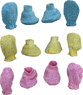 

ANNAPURNA SALES 100% Pure Soft Cotton New Born Baby Booties Mittens Combo Pack of 6 Pair - ( 0-6 Months ) !! Skin Friendly n Premium Quality !!(Multicolor)