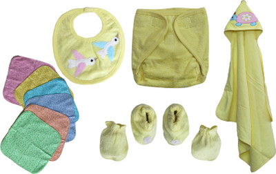 

ANNAPURNA SALES 100% Pure Soft Cotton New Born Baby Gift Set Combo Pack of 11 Pcs. – ( 0 - 6 Months ) !! Skin Friendly n Premium Quality !!(Yellow)