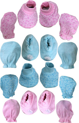 

ANNAPURNA SALES 100% Pure Soft Cotton New Born Baby Booties Mittens Combo Pack of 8 Pair - ( 0-6 Months ) !! Skin Friendly n Premium Quality !!(Pink, Blue)