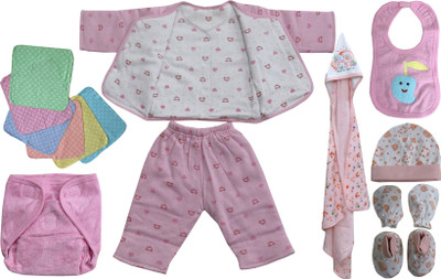 

ANNAPURNA SALES 100% Pure Soft Cotton New Born Baby Gift Set Combo Pack of 13 Pcs. – ( 0 - 6 Months ) !! Skin Friendly n Premium Quality !!(Pink)