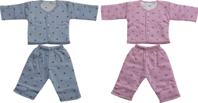 

ANNAPURNA SALES 100% Pure Soft Cotton New Born Babies Clothing Suits or Dress Set Combo Pack of 2 Pcs. – ( 0-3 Months ) !! Premium Quality !!(Blue, Pink)
