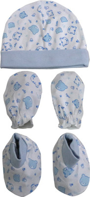 

ANNAPURNA SALES 100% Pure Soft Cotton New Born Baby Booties Mittens Cap Combo Pack of 2 Pair & 1 Pc - ( 0-6 Months ) !! Premium Quality !!(Blue)