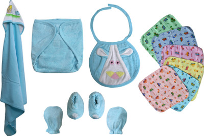 

ANNAPURNA SALES 100% Pure Soft Cotton New Born Baby Gift Set Combo Pack of 11 Pcs. – ( 0 - 6 Months ) !! Skin Friendly n Premium Quality !!(Blue)