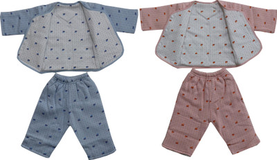 

ANNAPURNA SALES 100% Pure Soft Cotton New Born Babies Clothing Suits or Dress Set Combo Pack of 2 Pcs. – ( 0-3 Months ) !! Premium Quality !!(blue, Peach)
