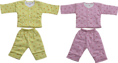 

ANNAPURNA SALES 100% Pure Soft Cotton New Born Babies Clothing Suits or Dress Set Combo Pack of 2 Pcs. – ( 0-3 Months ) !! Premium Quality !!(Yellow Pink)