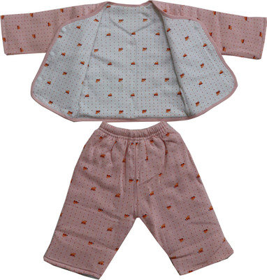 

ANNAPURNA SALES 100% Pure Soft Cotton New Born Babies Clothing Suit or Dress Set – ( 0-3 Months ) !! Skin Friendly n Premium Quality !!(Peach)