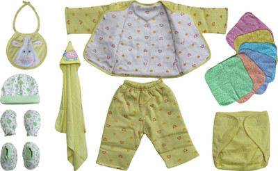 

ANNAPURNA SALES 100% Pure Soft Cotton New Born Baby Gift Set Combo Pack of 13 Pcs. – ( 0 - 6 Months ) !! Skin Friendly n Premium Quality !!(Yellow)
