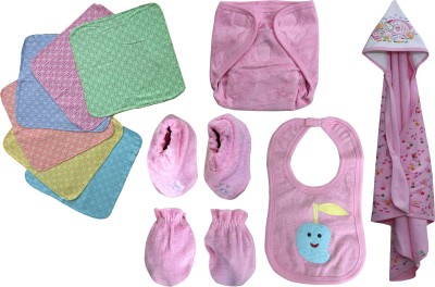 

ANNAPURNA SALES 100% Pure Soft Cotton New Born Baby Gift Set Combo Pack of 11 Pcs. – ( 0 - 6 Months ) !! Skin Friendly n Premium Quality !!(Pink)