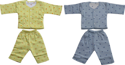 

ANNAPURNA SALES 100% Pure Soft Cotton New Born Babies Clothing Suits or Dress Set Combo Pack of 2 Pcs. – ( 0-3 Months ) !! Premium Quality !!(Yellow, Blue)