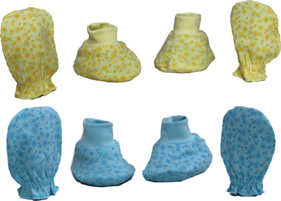 

ANNAPURNA SALES 100% Pure Soft Cotton New Born Baby Booties Mittens Combo Pack of 4 Pair - ( 0-6 Months ) !! Skin Friendly n Premium Quality !!(Yellow, Blue)